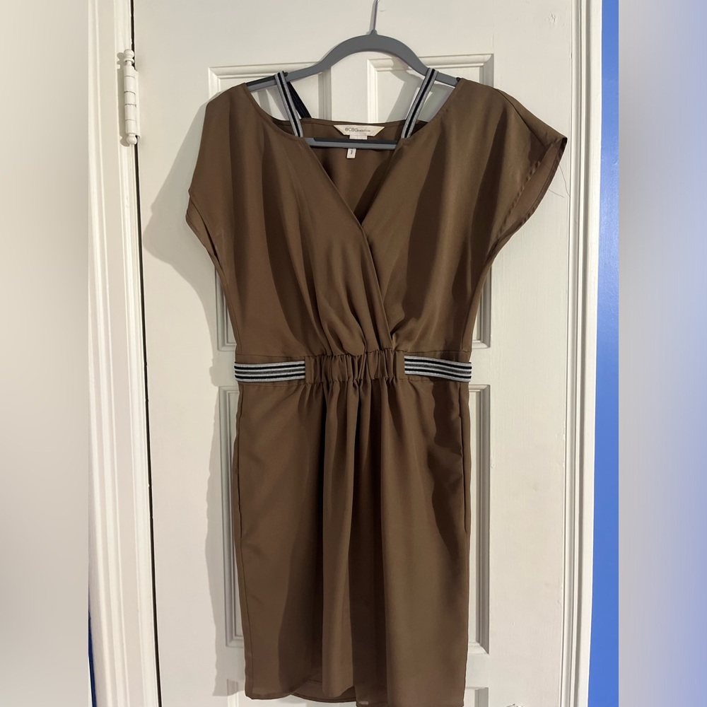 BCBGeneration Brown Mini Dress with Striped Accents